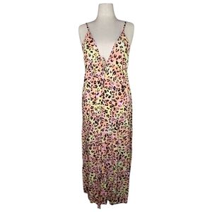 Bar III XL Pastel Leopard Print Maxi Dress Spaghetti Strap Boho Resort Wear